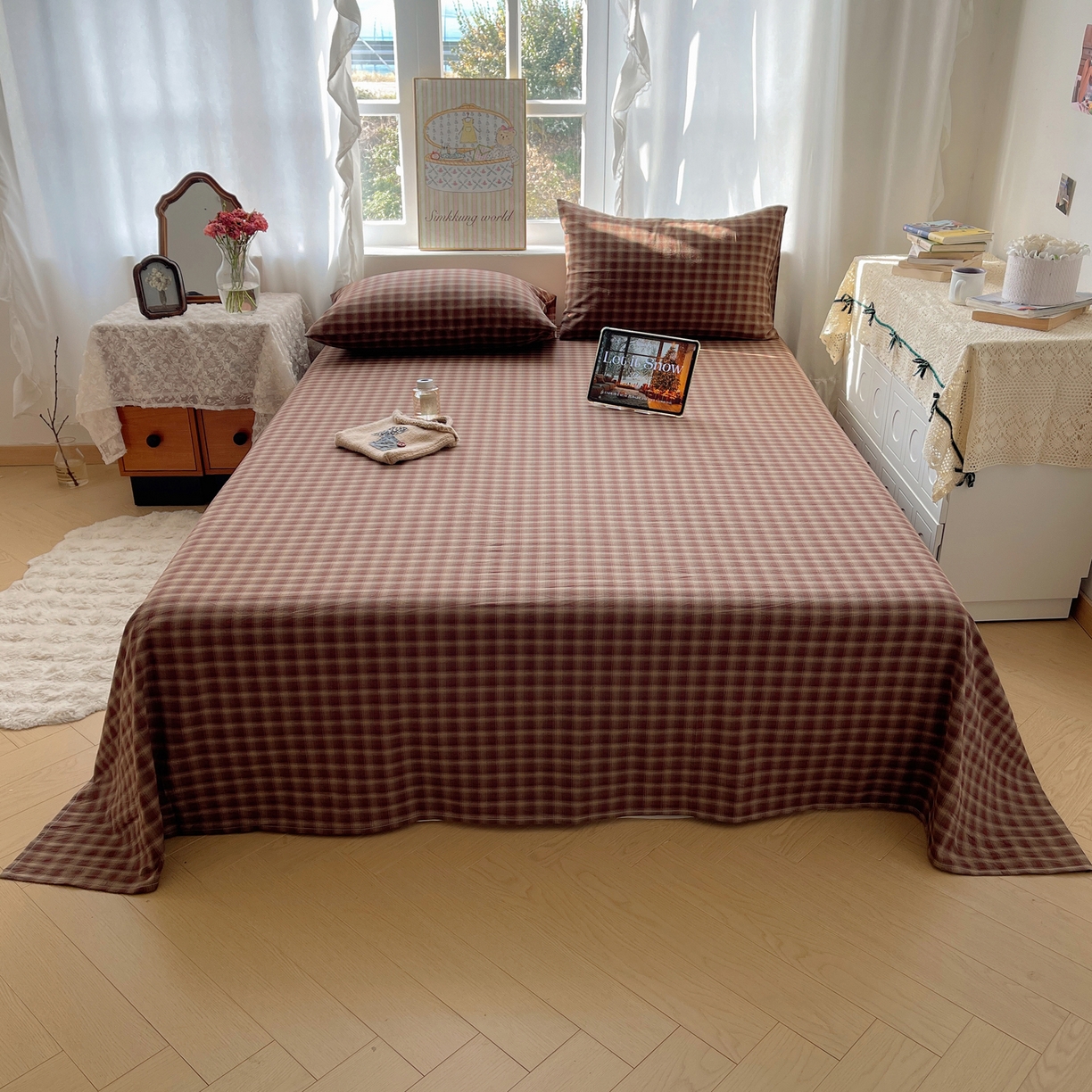 91家纺网 家纺一手货源 找家纺 （总）六巷胡同 2026新款A类全棉纯棉水洗棉色织格子单品床单 床单单件