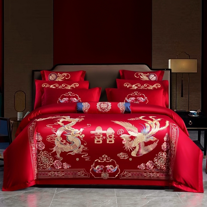 91家纺网 家纺一手货源 找家纺 （总）慕她家纺 2026年全棉纯棉婚庆四件套大红色刺绣结床上用品