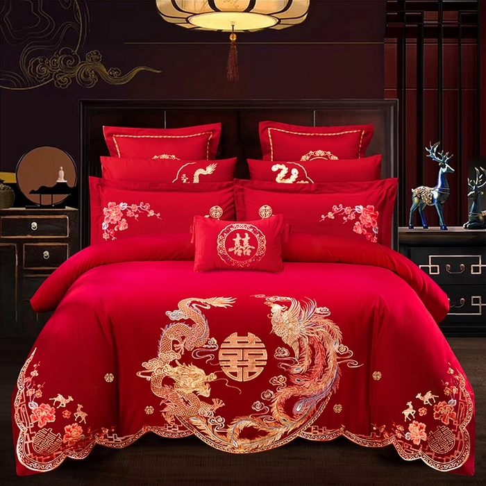 91家纺网 家纺一手货源 找家纺 （总）慕她家纺 2026年全棉纯棉婚庆四件套大红色刺绣结床上用品