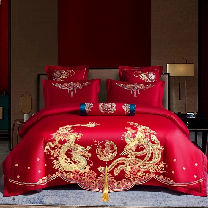 91家纺网 家纺一手货源 找家纺 （总）慕她家纺 2026年全棉纯棉婚庆四件套大红色刺绣结床上用品