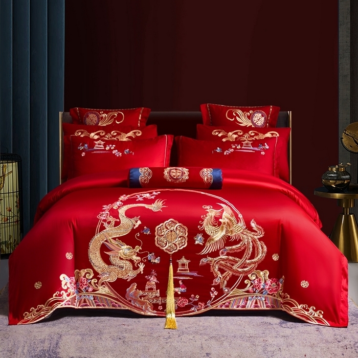 91家纺网 家纺一手货源 找家纺 （总）慕她家纺 2026年全棉纯棉婚庆四件套大红色刺绣结床上用品