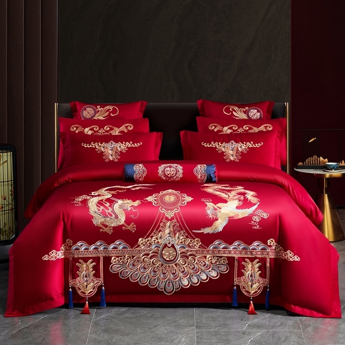 91家纺网 家纺一手货源 找家纺 （总）慕她家纺 2026年全棉纯棉婚庆四件套大红色刺绣结床上用品