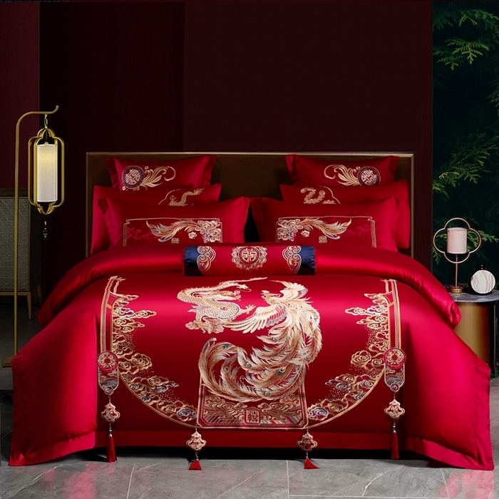 91家纺网 家纺一手货源 找家纺 （总）慕她家纺 2026年全棉纯棉婚庆四件套大红色刺绣结床上用品