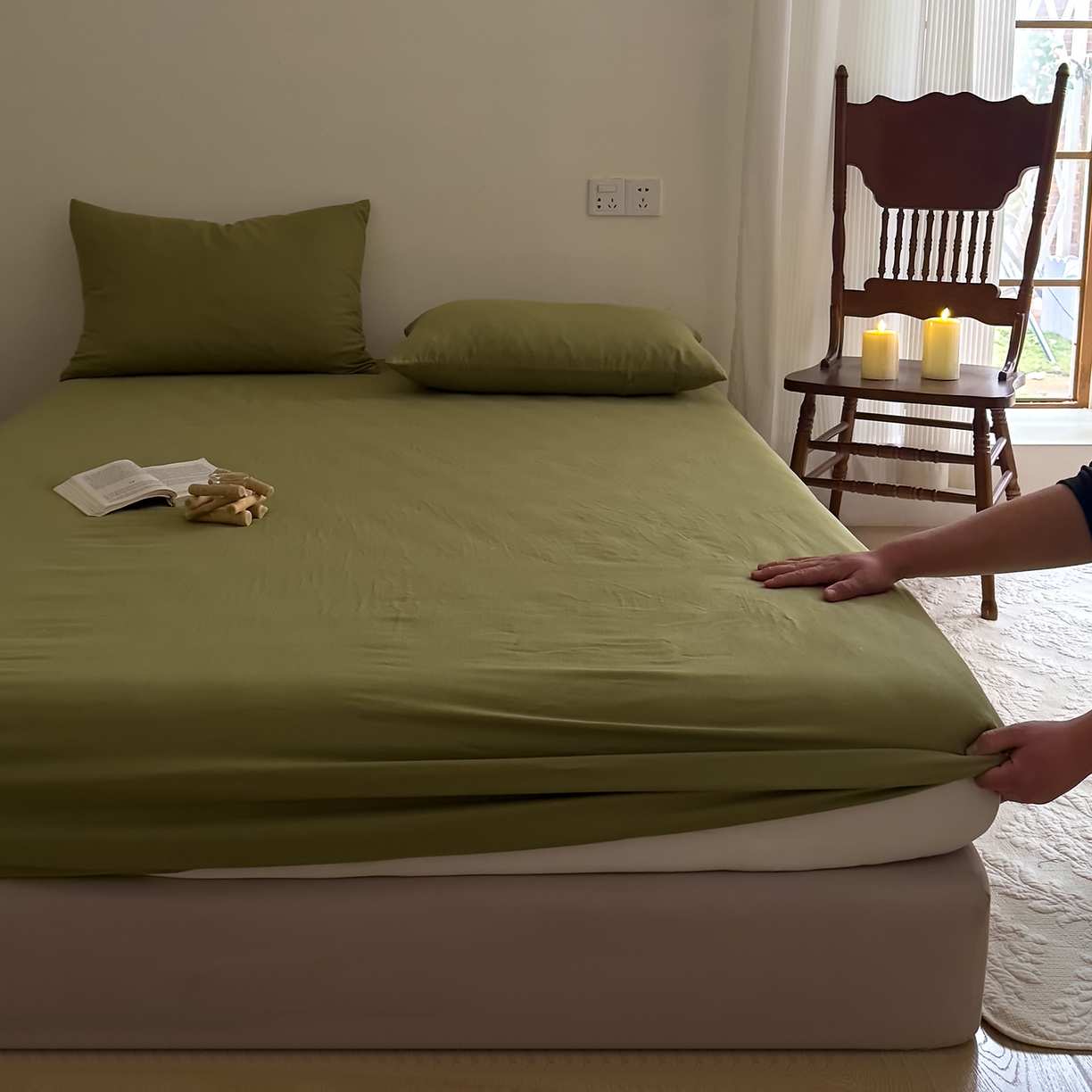 DoDo 兜兜 2026新款全棉纯棉复古双层纱单品床笠系列（可定做尺寸） 深绿色