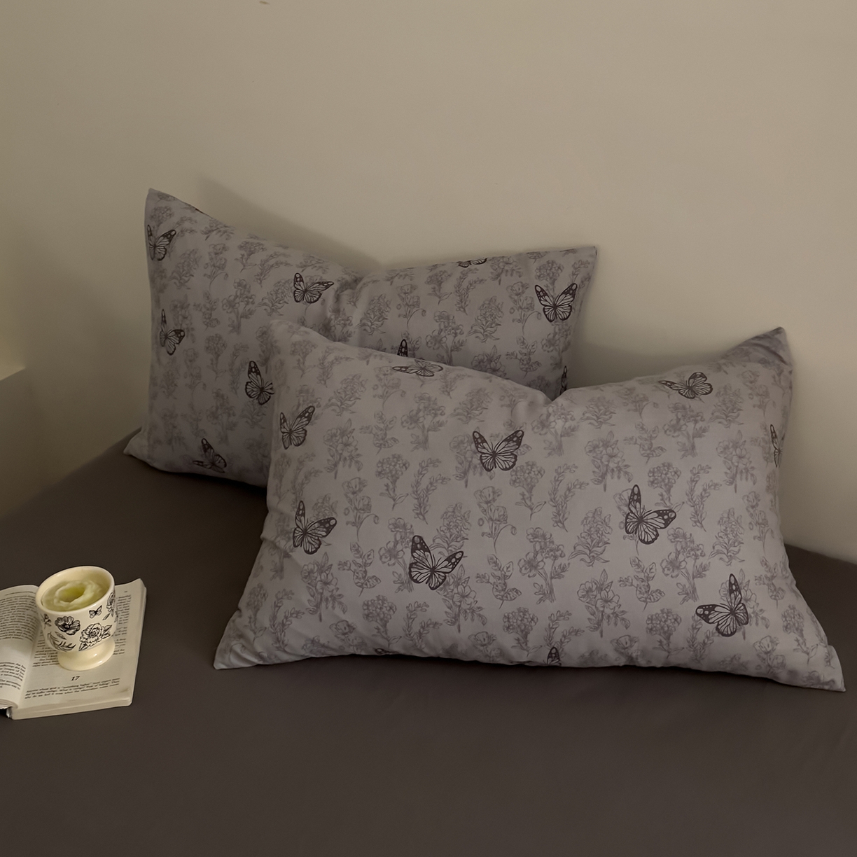 91家纺网 家纺一手货源 找家纺 DoDo 兜兜 2026新款全棉纯棉复古双层纱单品床笠系列（可定做尺寸） 墨蝶