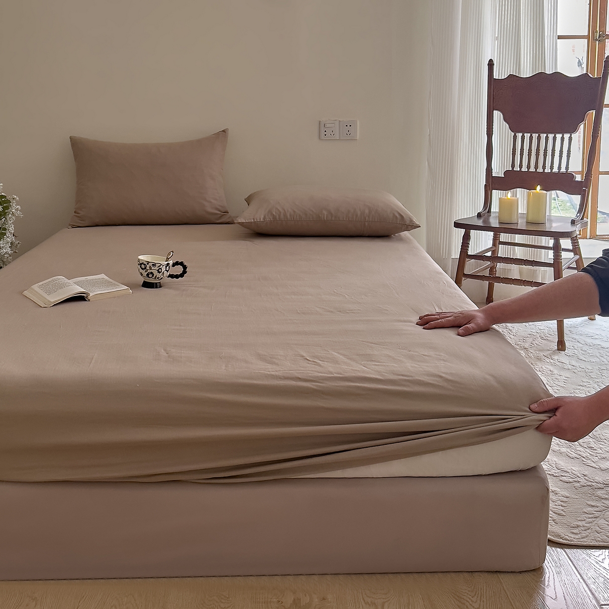 DoDo 兜兜 2026新款全棉纯棉复古双层纱单品床笠系列（可定做尺寸） 杏仁色