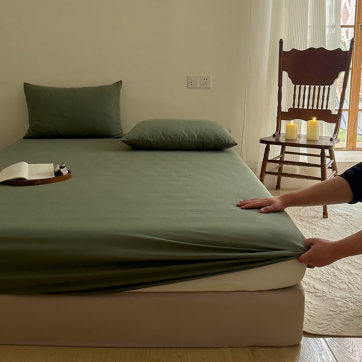 DoDo 兜兜 2026新款全棉纯棉复古双层纱单品床笠系列（可定做尺寸） 绿色