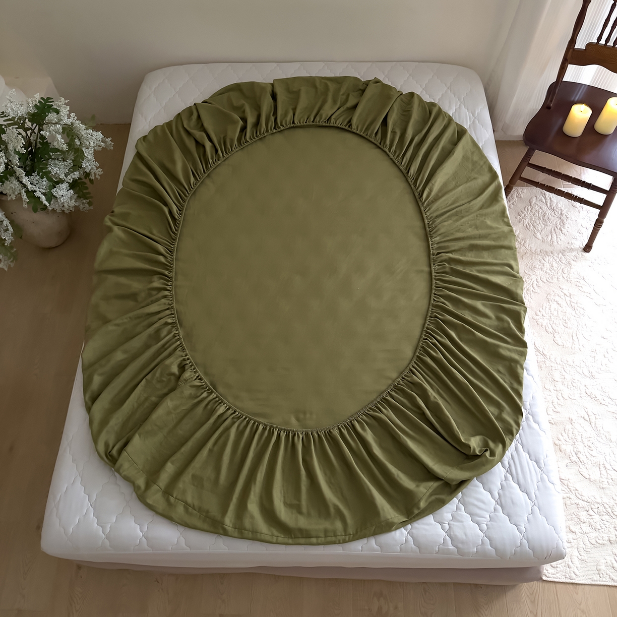 91家纺网 家纺一手货源 找家纺 DoDo 兜兜 2026新款全棉纯棉复古双层纱单品床笠系列（可定做尺寸） 深绿色