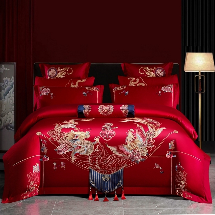 91家纺网 家纺一手货源 找家纺 （总）慕她家纺 2026年全棉纯棉婚庆四件套大红色刺绣结床上用品