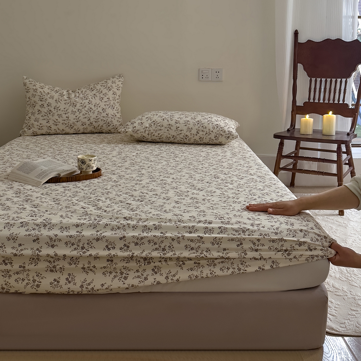 DoDo 兜兜 2026新款全棉纯棉复古双层纱单品床笠系列（可定做尺寸） 叶语-灰