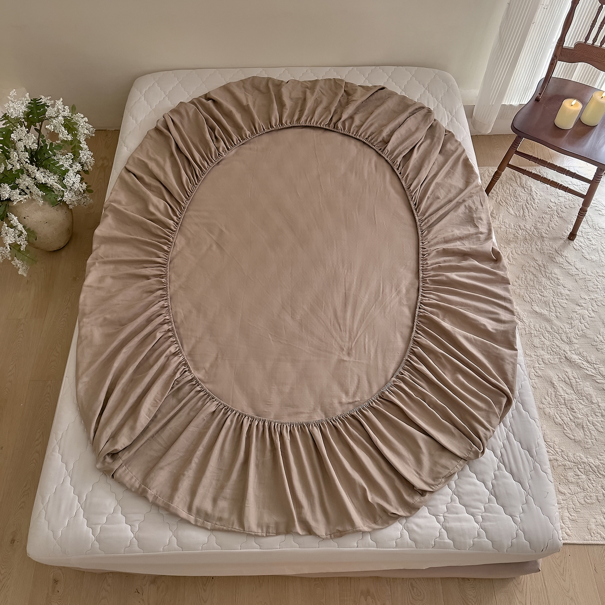 91家纺网 家纺一手货源 找家纺 DoDo 兜兜 2026新款全棉纯棉复古双层纱单品床笠系列（可定做尺寸） 杏仁色