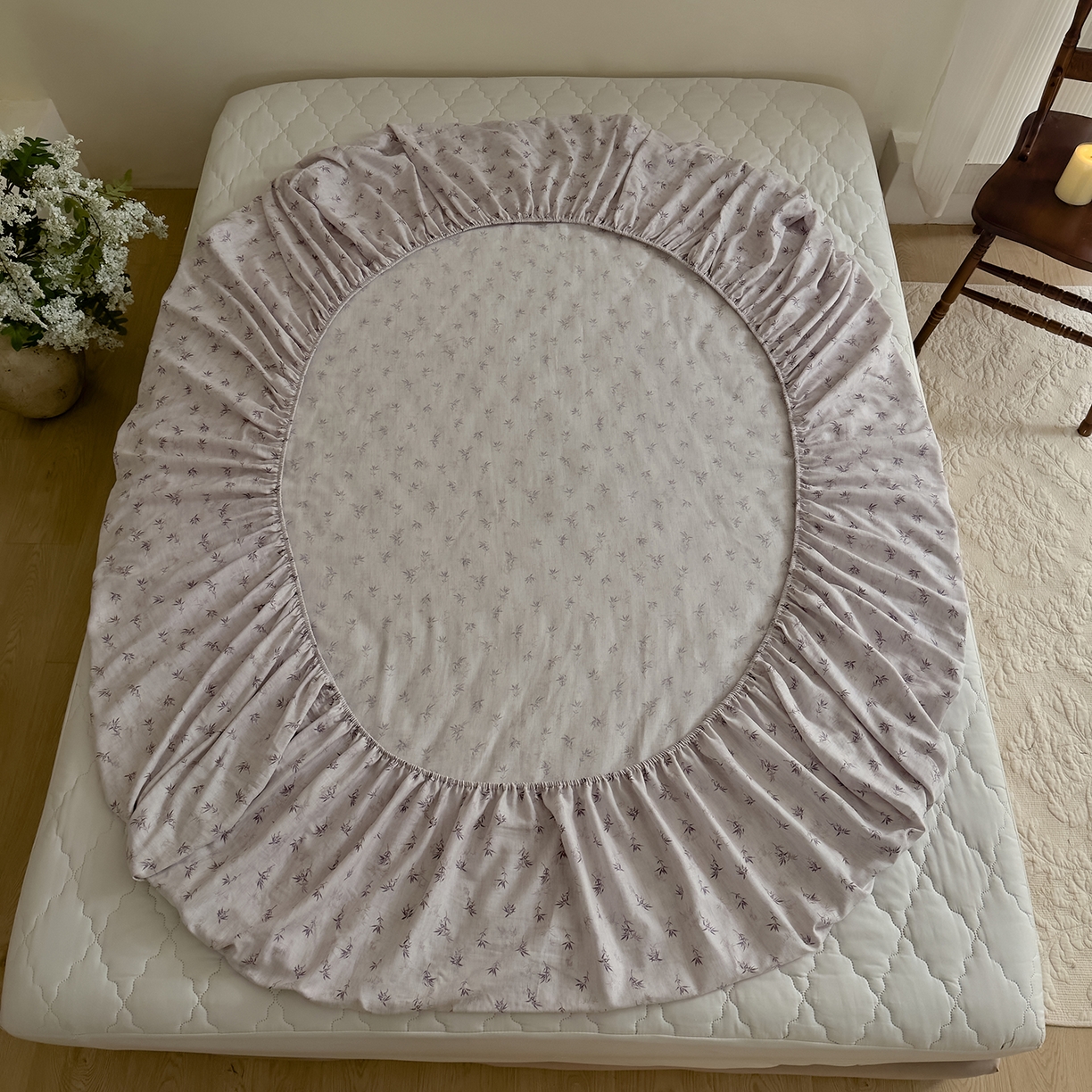 91家纺网 家纺一手货源 找家纺 DoDo 兜兜 2026新款全棉纯棉复古双层纱单品床笠系列（可定做尺寸） 青竹漫-灰