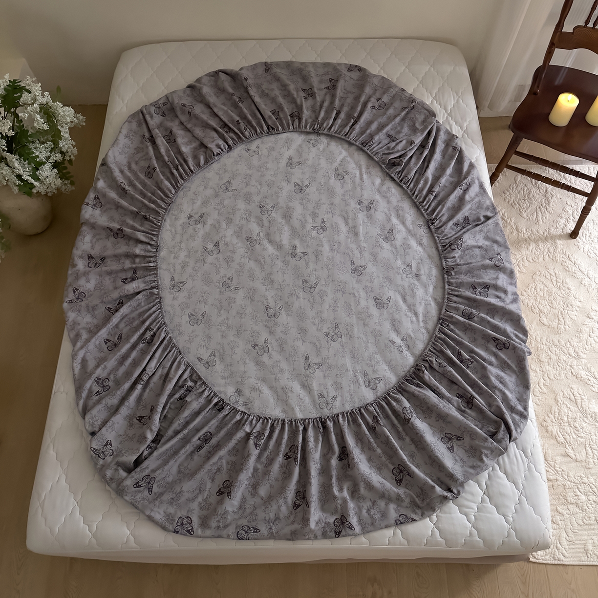 91家纺网 家纺一手货源 找家纺 DoDo 兜兜 2026新款全棉纯棉复古双层纱单品床笠系列（可定做尺寸） 墨蝶