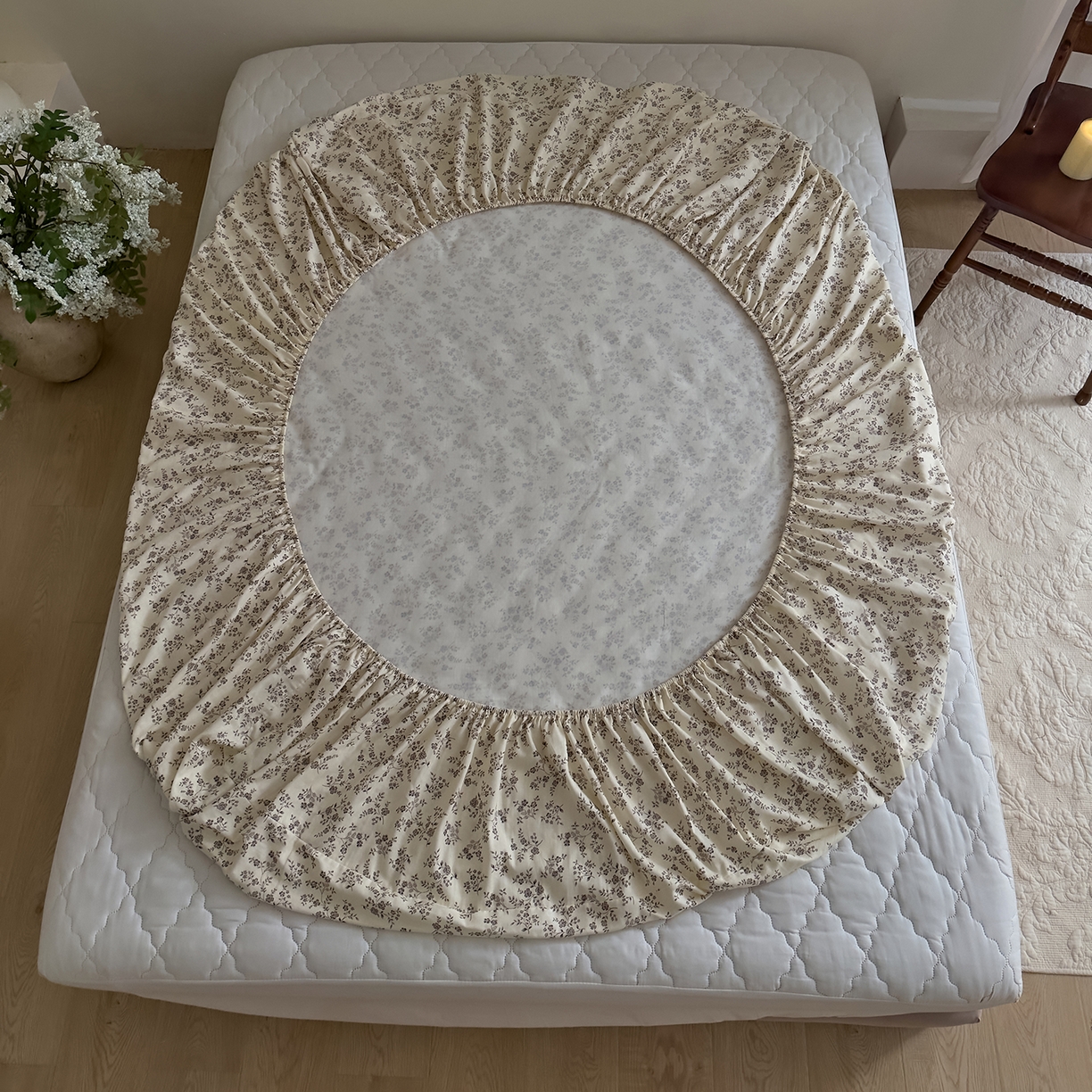 91家纺网 家纺一手货源 找家纺 DoDo 兜兜 2026新款全棉纯棉复古双层纱单品床笠系列（可定做尺寸） 叶语-灰