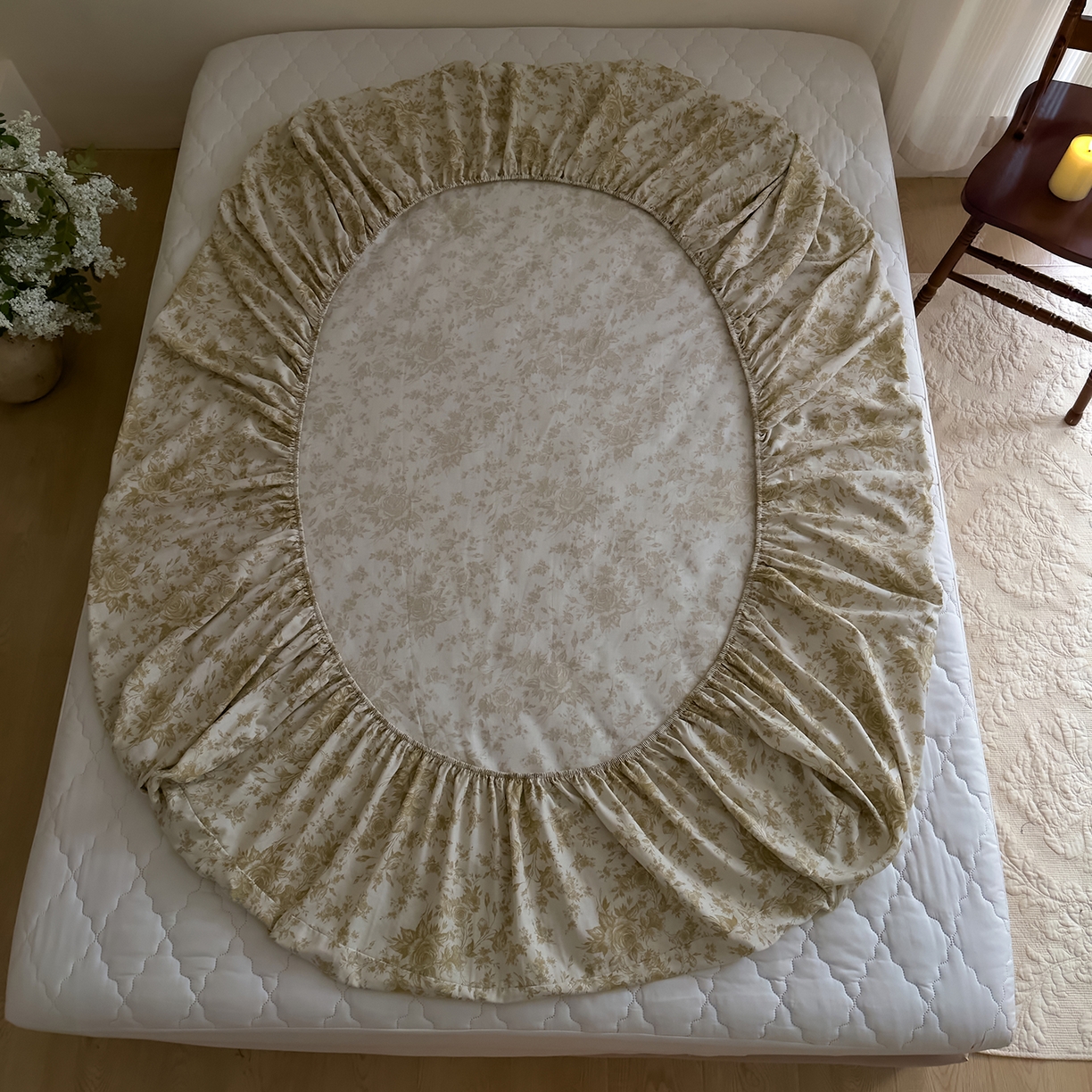 91家纺网 家纺一手货源 找家纺 DoDo 兜兜 2026新款全棉纯棉复古双层纱单品床笠系列（可定做尺寸） 眠香铺