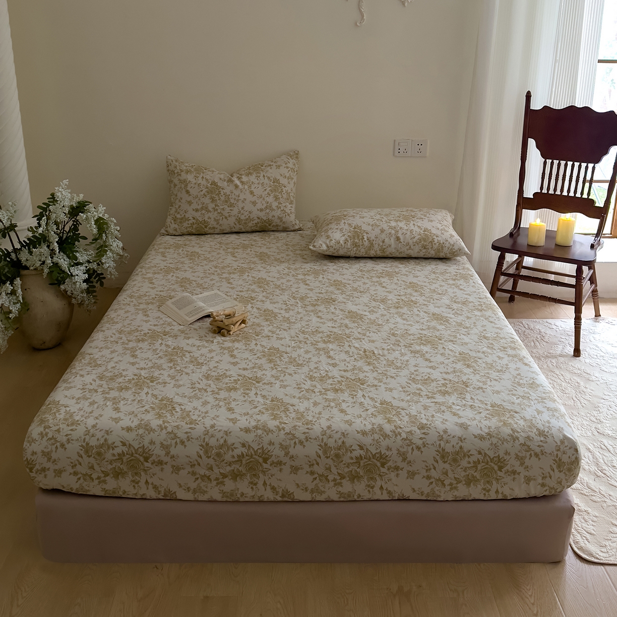 91家纺网 家纺一手货源 找家纺 DoDo 兜兜 2026新款全棉纯棉复古双层纱单品床笠系列（可定做尺寸） 眠香铺