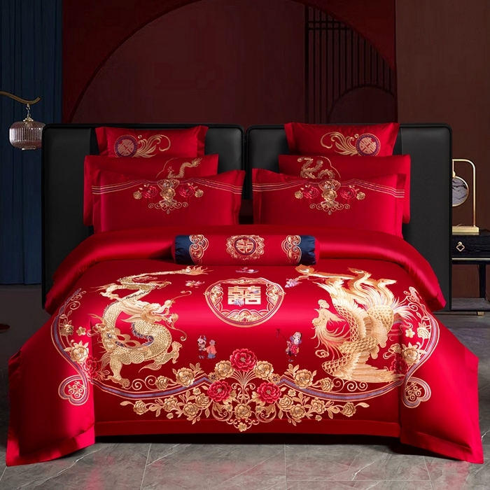 91家纺网 家纺一手货源 找家纺 （总）慕她家纺 2026年全棉纯棉婚庆四件套大红色刺绣结床上用品