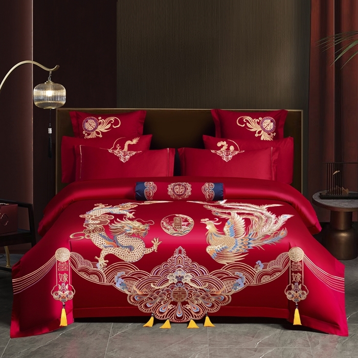 91家纺网 家纺一手货源 找家纺 （总）慕她家纺 2026年全棉纯棉婚庆四件套大红色刺绣结床上用品