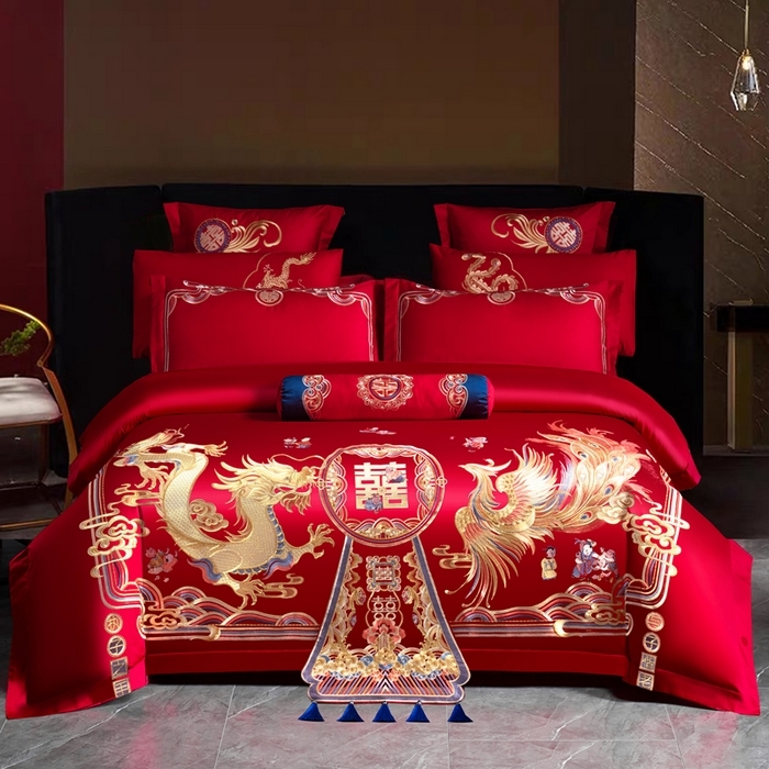 91家纺网 家纺一手货源 找家纺 （总）慕她家纺 2026年全棉纯棉婚庆四件套大红色刺绣结床上用品