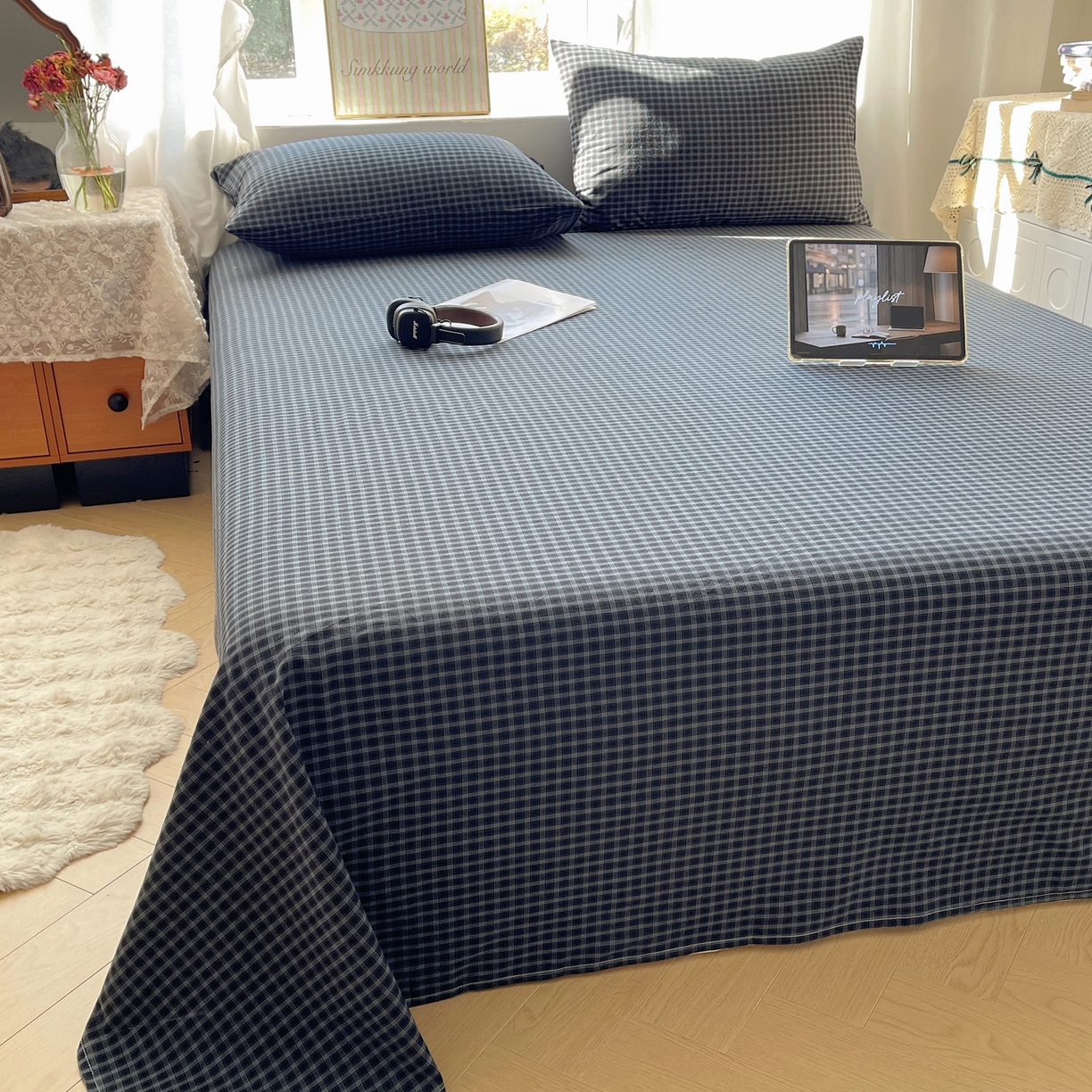 91家纺网 家纺一手货源 找家纺 （总）六巷胡同 2026新款A类全棉纯棉水洗棉色织格子单品床单 床单单件