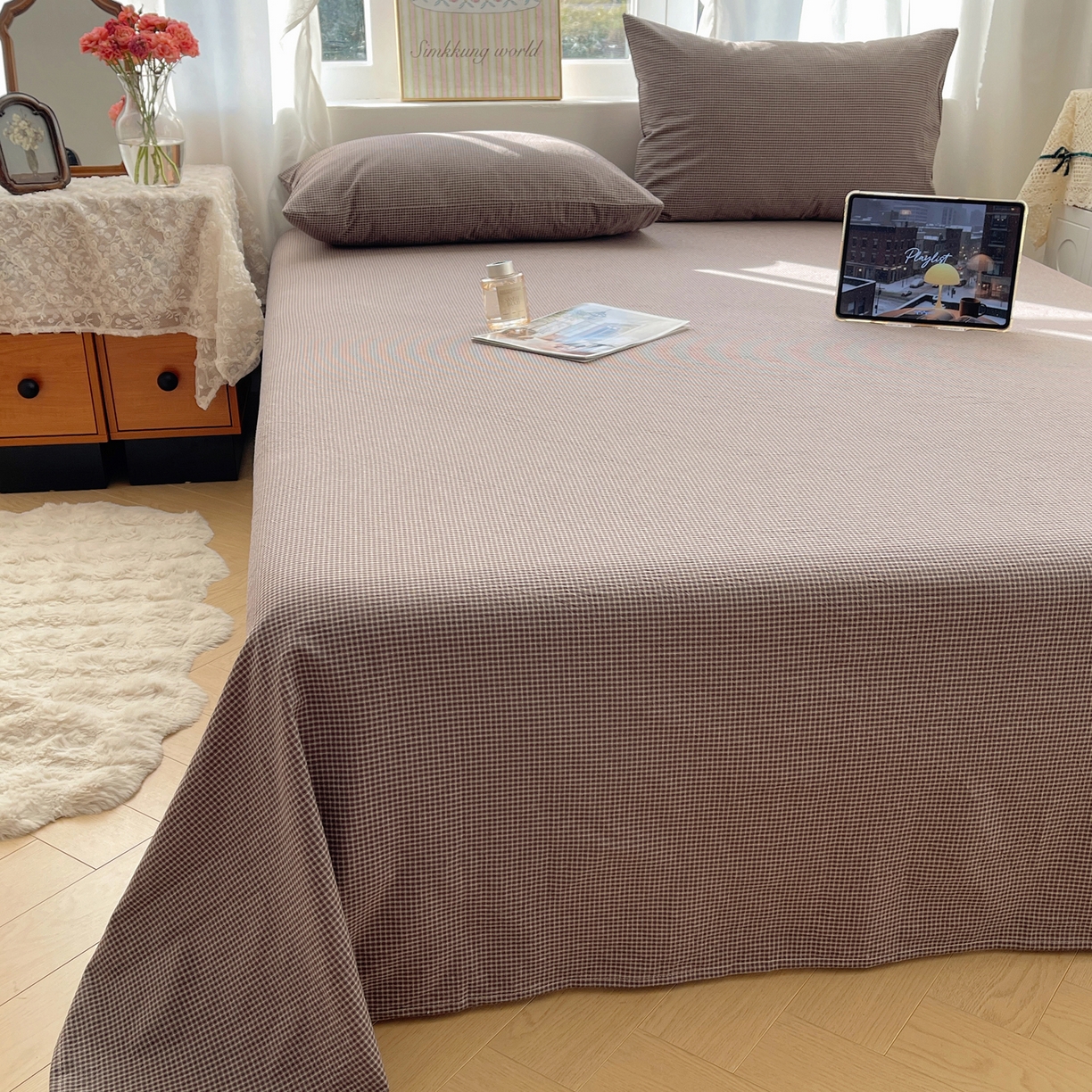 91家纺网 家纺一手货源 找家纺 （总）六巷胡同 2026新款A类全棉纯棉水洗棉色织格子单品床单 床单单件