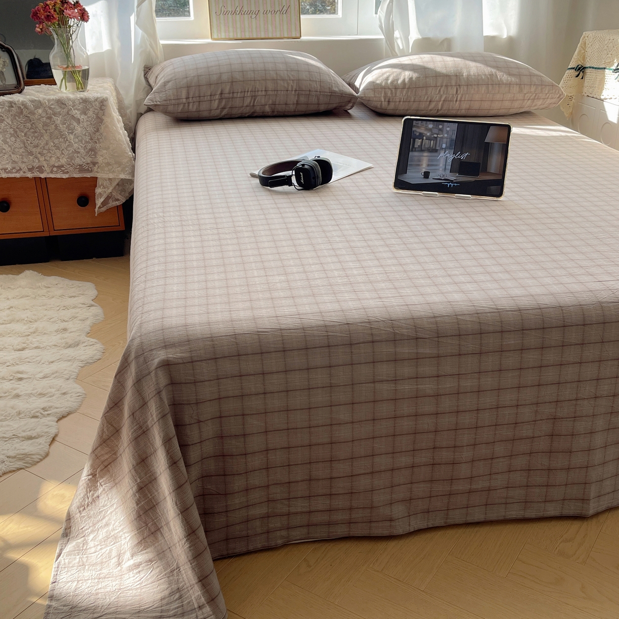 91家纺网 家纺一手货源 找家纺 （总）六巷胡同 2026新款A类全棉纯棉水洗棉色织格子单品床单 床单单件