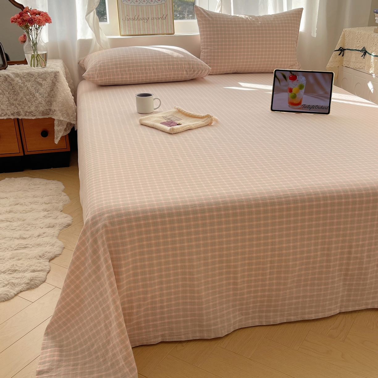 91家纺网 家纺一手货源 找家纺 （总）六巷胡同 2026新款A类全棉纯棉水洗棉色织格子单品床单 床单单件