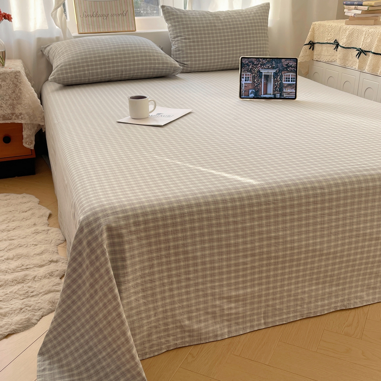 91家纺网 家纺一手货源 找家纺 （总）六巷胡同 2026新款A类全棉纯棉水洗棉色织格子单品床单 床单单件