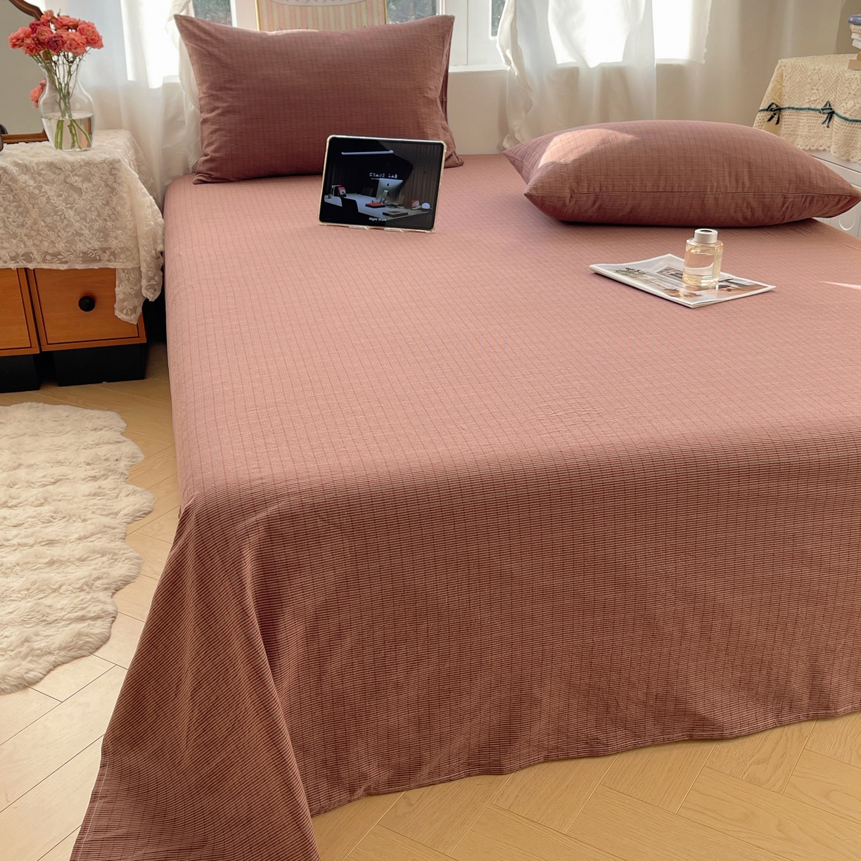 91家纺网 家纺一手货源 找家纺 （总）六巷胡同 2026新款A类全棉纯棉水洗棉色织格子单品床单 床单单件