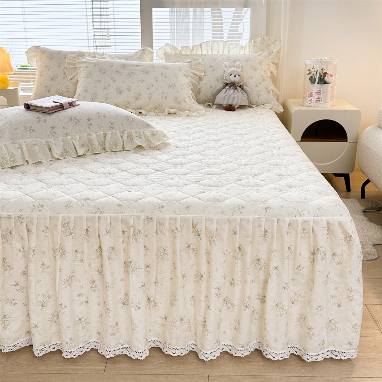 忘忧草 2026春夏新款全棉纯棉夹棉印花床裙床裙单件 花仙子