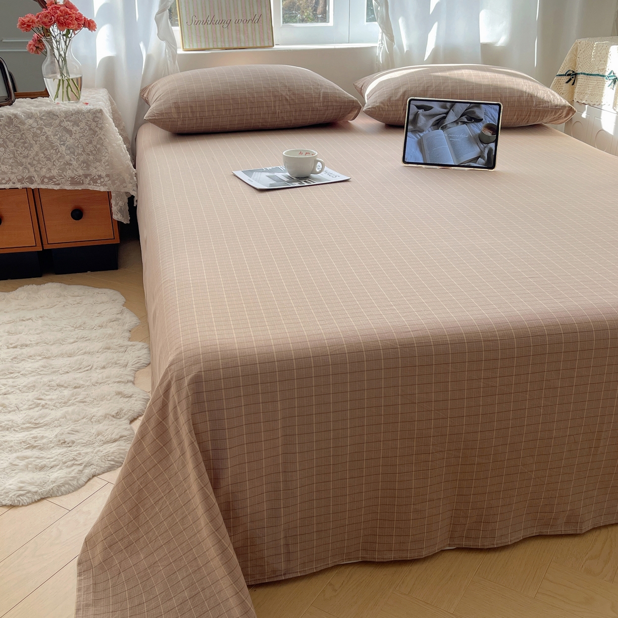 91家纺网 家纺一手货源 找家纺 （总）六巷胡同 2026新款A类全棉纯棉水洗棉色织格子单品床单 床单单件