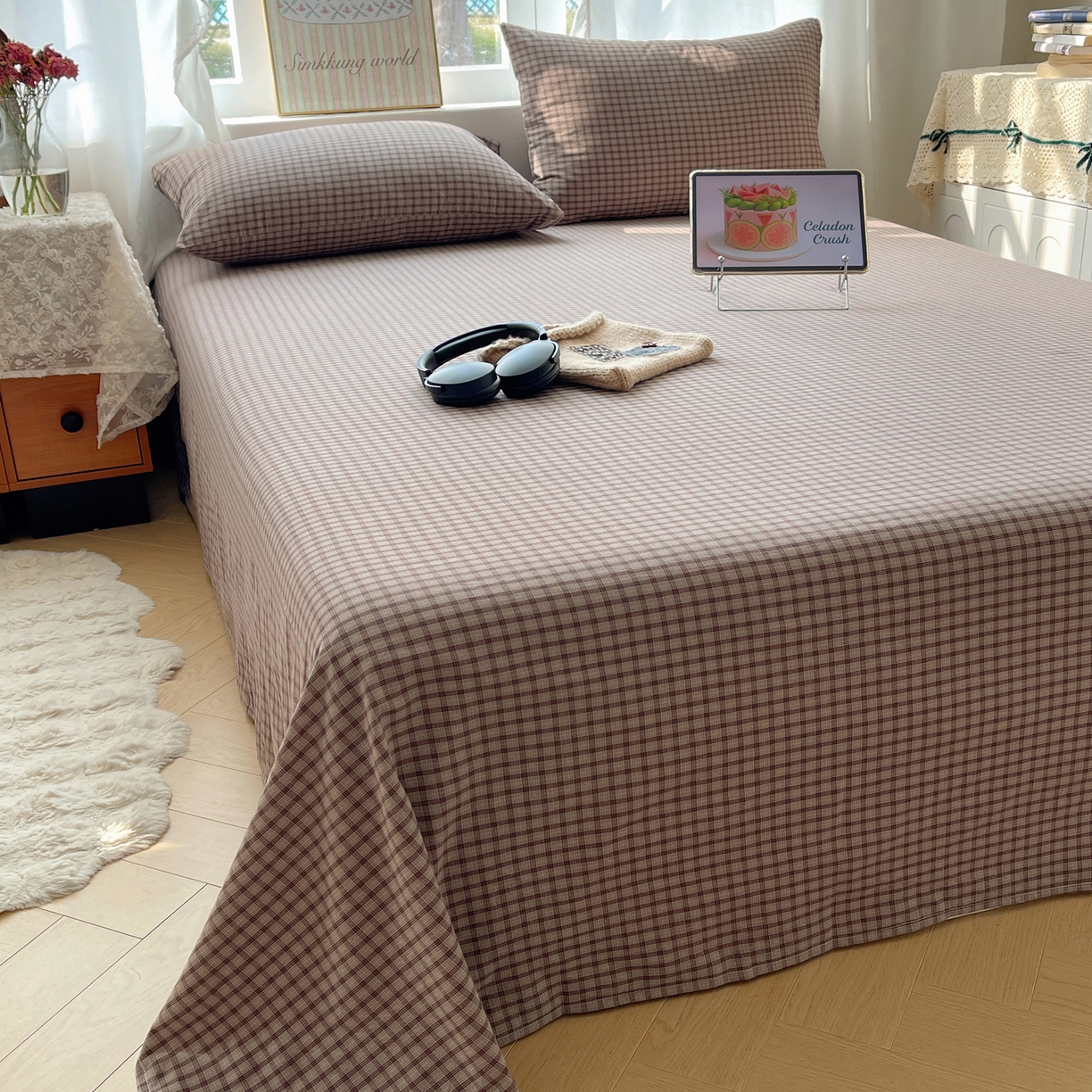 91家纺网 家纺一手货源 找家纺 （总）六巷胡同 2026新款A类全棉纯棉水洗棉色织格子单品床单 床单单件