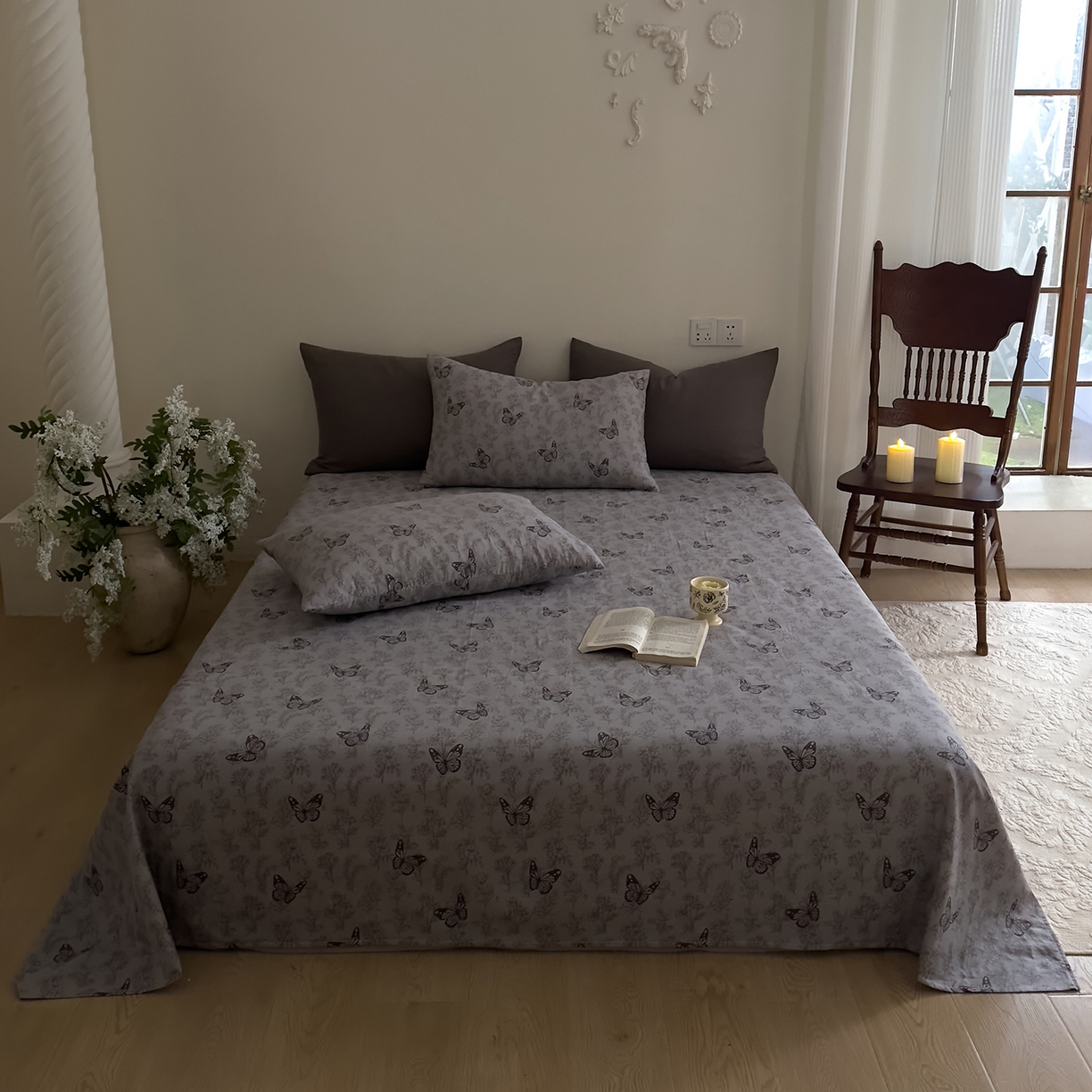 DoDo 兜兜 2026新款全棉纯棉复古双层纱单品床单系列（可定做尺寸） 墨蝶