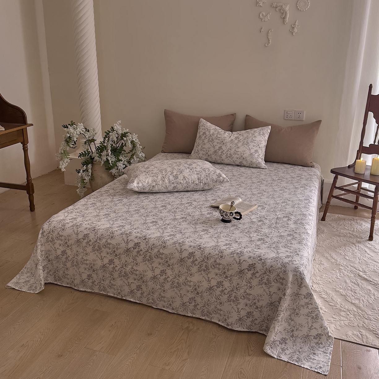 91家纺网 家纺一手货源 找家纺 DoDo 兜兜 2026新款全棉纯棉复古双层纱单品床单系列（可定做尺寸） 睡花间