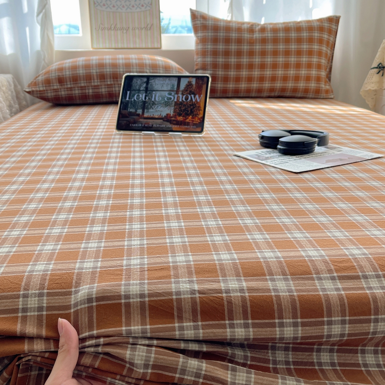 91家纺网 家纺一手货源 找家纺 六巷胡同 2026新款A类全棉纯棉水洗棉色织格子单品床单 床单单件 川奈-咖格