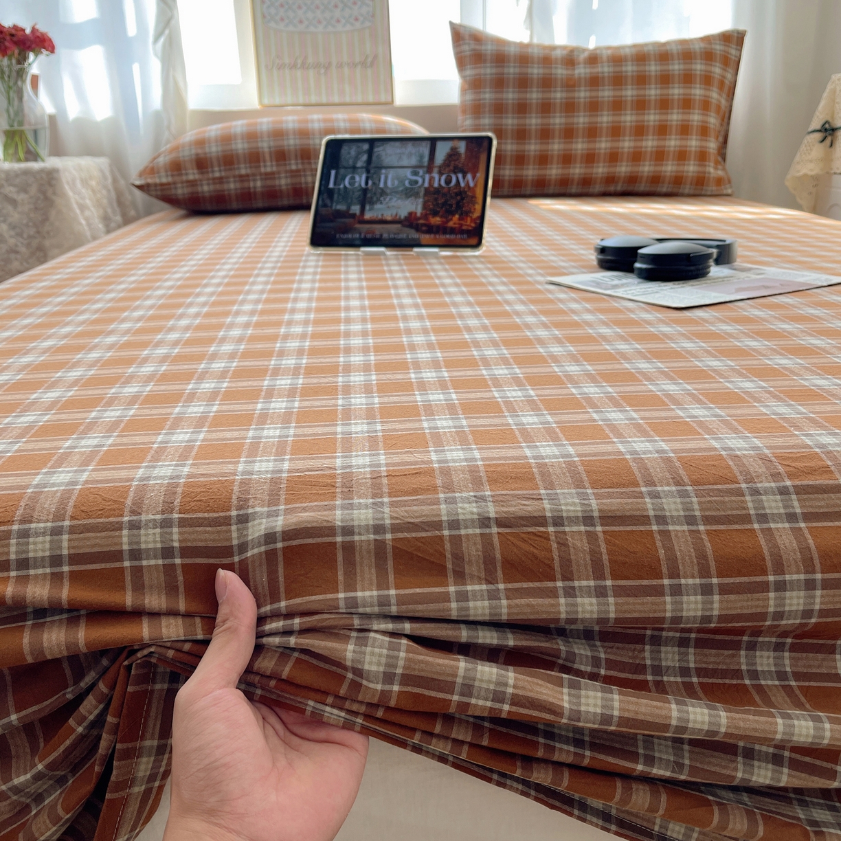 91家纺网 家纺一手货源 找家纺 六巷胡同 2026新款A类全棉纯棉水洗棉色织格子单品床单 床单单件 川奈-咖格