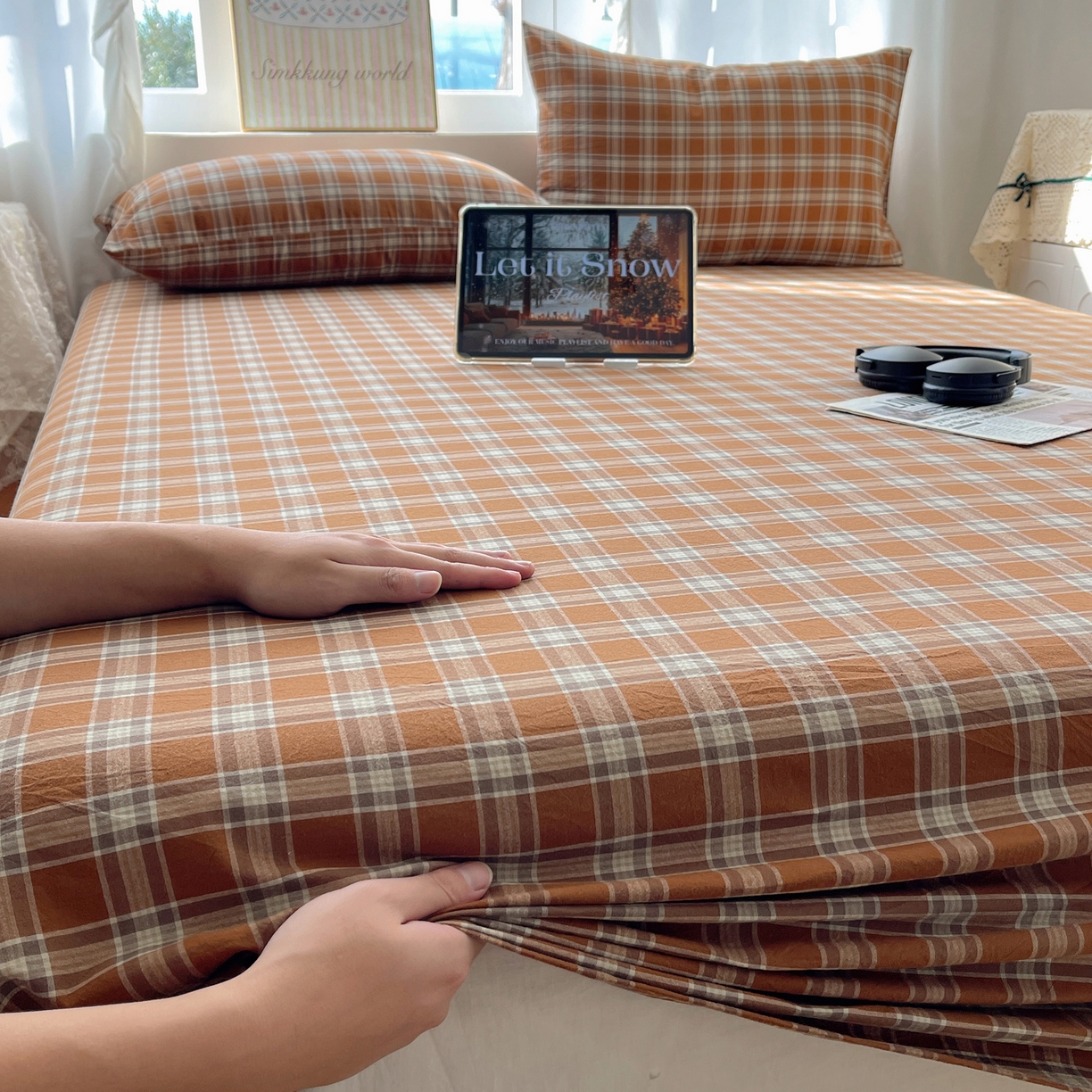 91家纺网 家纺一手货源 找家纺 六巷胡同 2026新款A类全棉纯棉水洗棉色织格子单品床单 床单单件 川奈-咖格