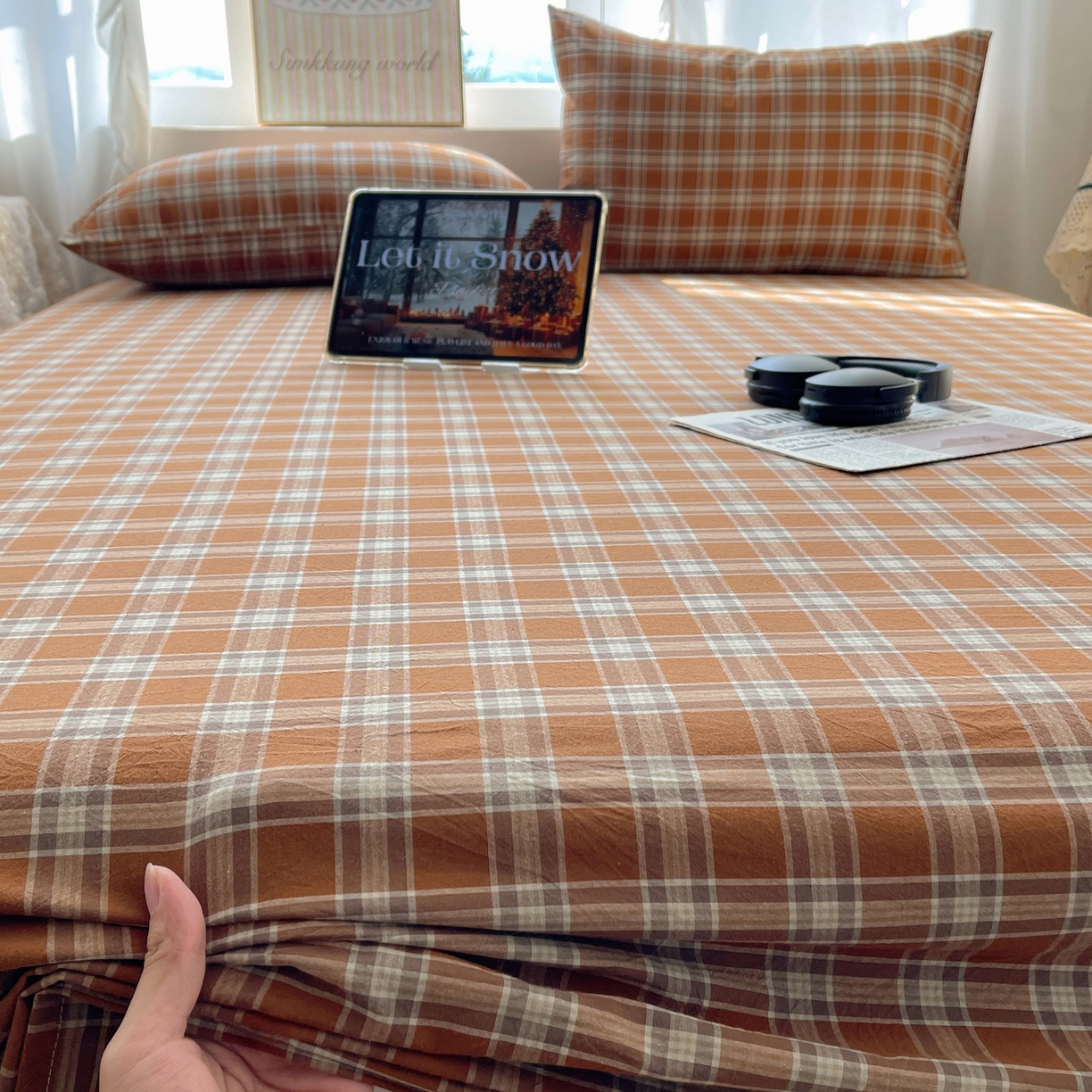 91家纺网 家纺一手货源 找家纺 六巷胡同 2026新款A类全棉纯棉水洗棉色织格子单品床单 床单单件 川奈-咖格