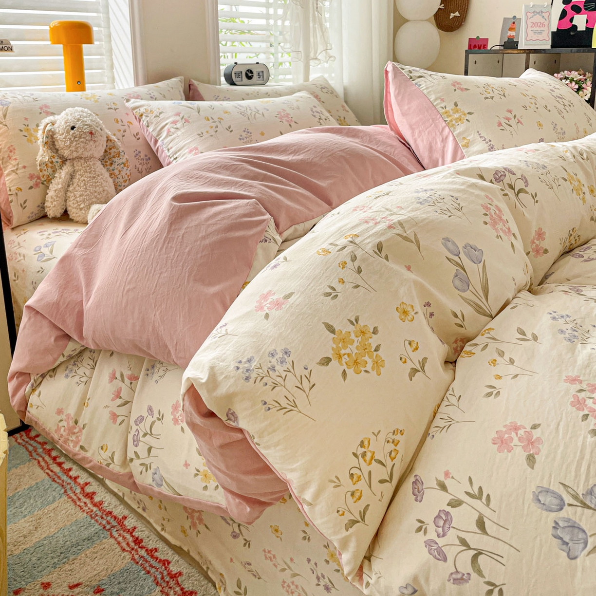 91家纺网 家纺一手货源 找家纺 纽缦家纺 2026新款A类105g仿棉四件套古法水洗棉四件套 聆风