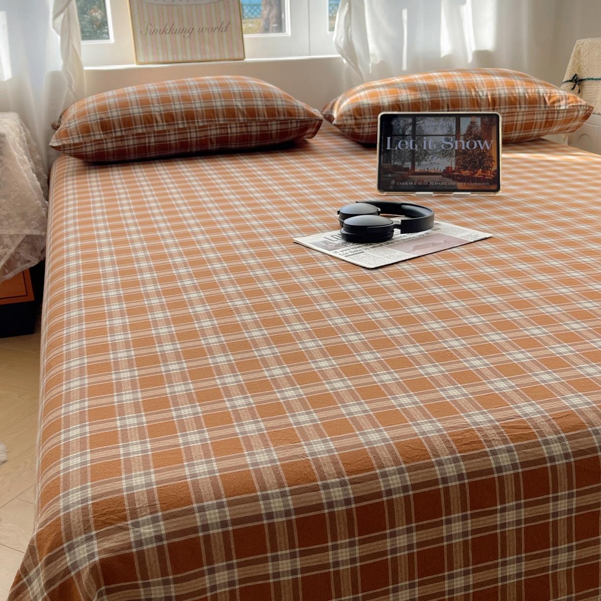 91家纺网 家纺一手货源 找家纺 六巷胡同 2026新款A类全棉纯棉水洗棉色织格子单品床单 床单单件 川奈-咖格