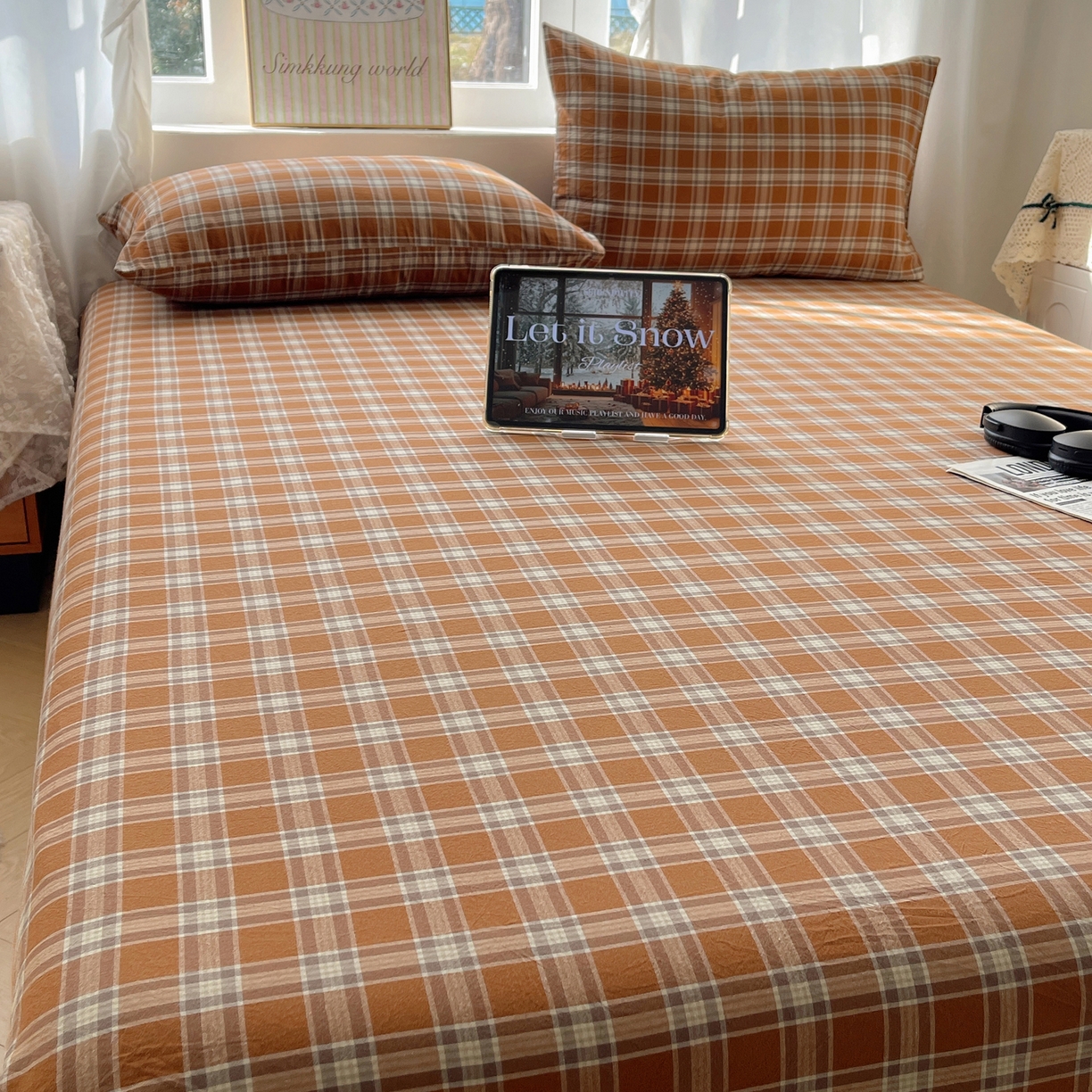 91家纺网 家纺一手货源 找家纺 六巷胡同 2026新款A类全棉纯棉水洗棉色织格子单品床单 床单单件 川奈-咖格