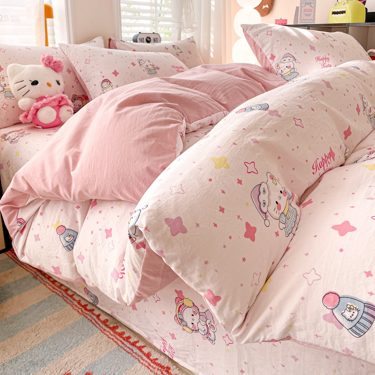 纽缦家纺 2026新款A类105g仿棉四件套古法水洗棉四件套 安娜