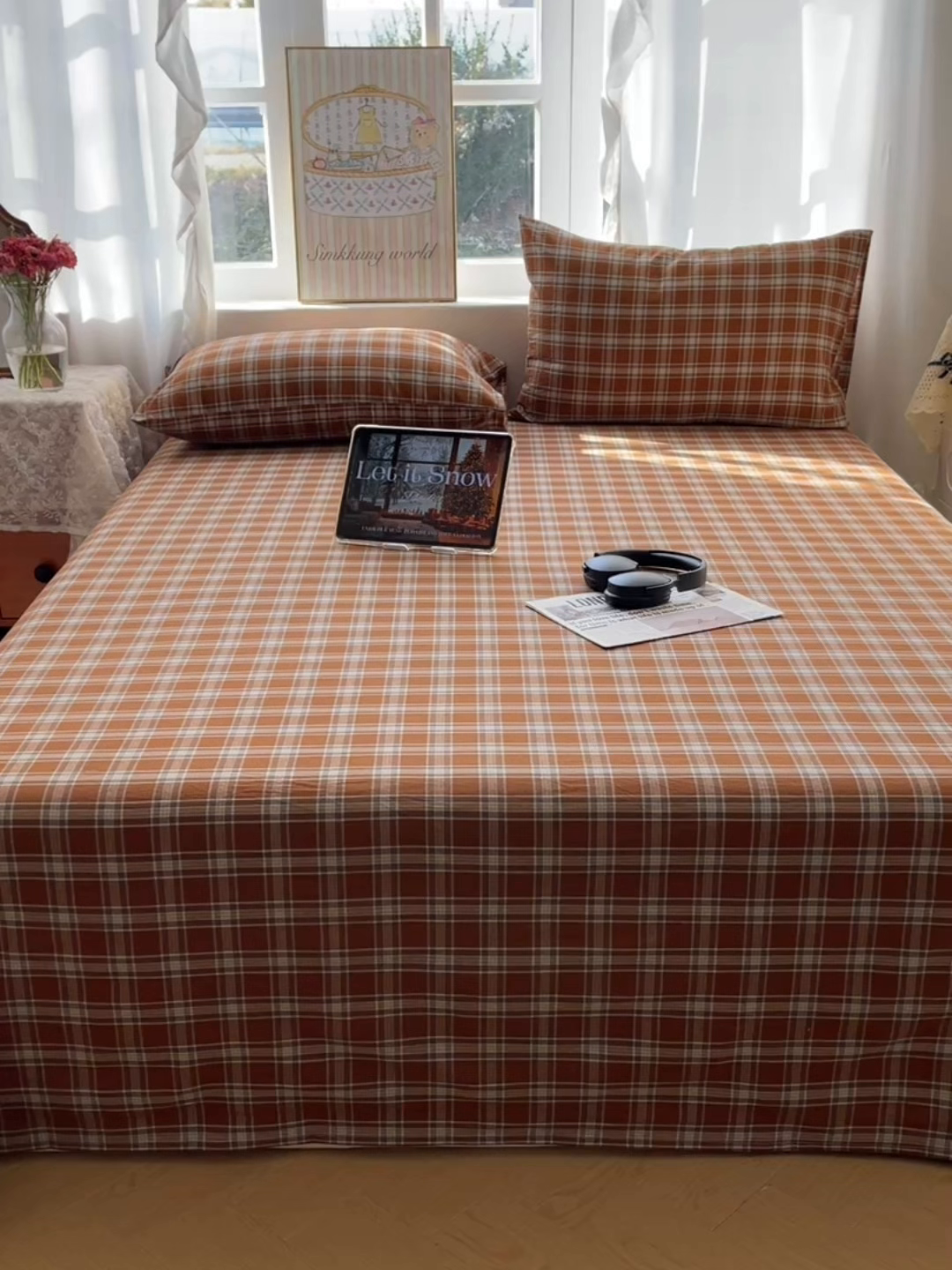 91家纺网 家纺一手货源 找家纺 六巷胡同 2026新款A类全棉纯棉水洗棉色织格子单品床单 床单单件 川奈-咖格