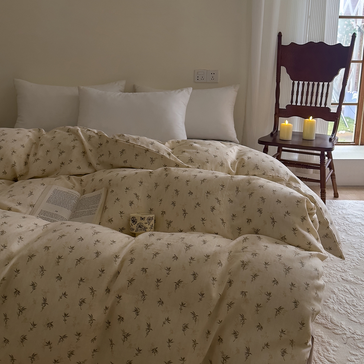 91家纺网 家纺一手货源 找家纺 DoDo 兜兜 2026新款全棉纯棉复古双层纱单品被套系列（可定做尺寸） 青竹漫-米