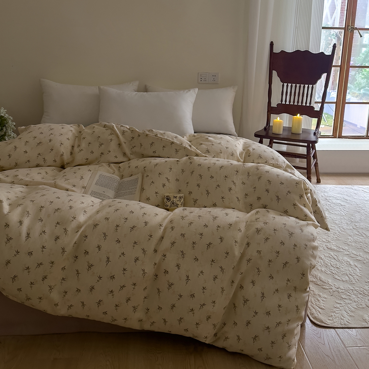 91家纺网 家纺一手货源 找家纺 DoDo 兜兜 2026新款全棉纯棉复古双层纱单品被套系列（可定做尺寸） 青竹漫-米