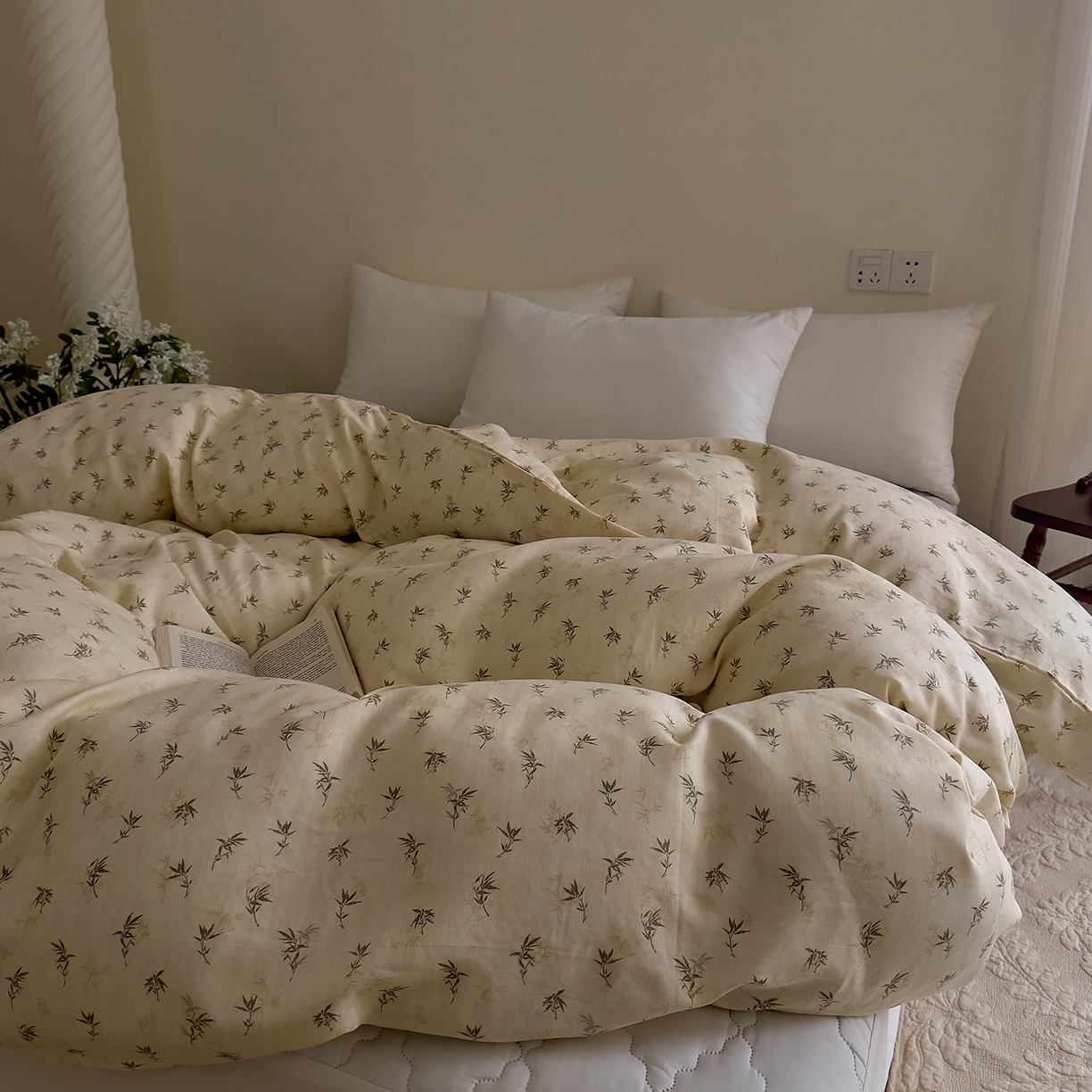 91家纺网 家纺一手货源 找家纺 DoDo 兜兜 2026新款全棉纯棉复古双层纱单品被套系列（可定做尺寸） 青竹漫-米