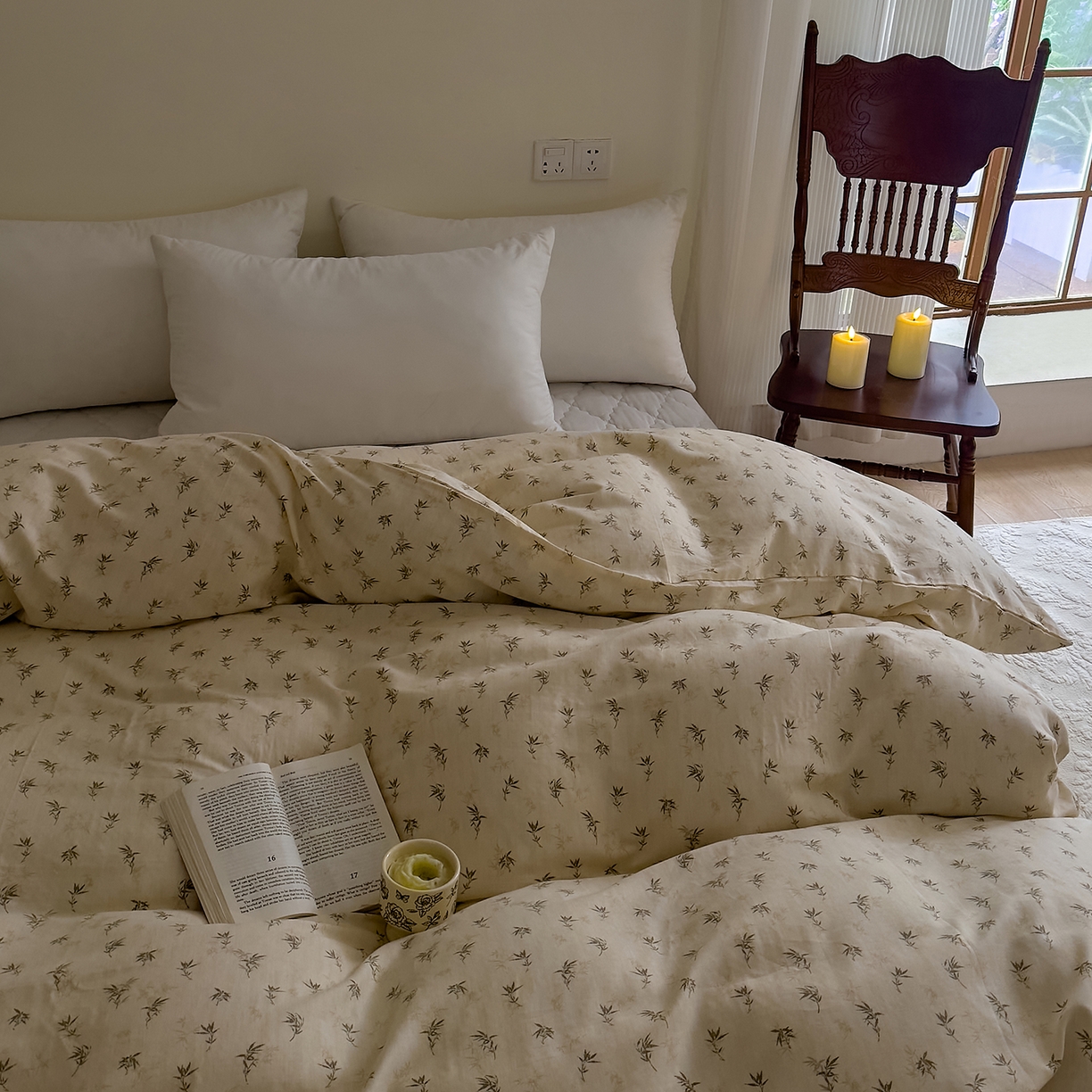 91家纺网 家纺一手货源 找家纺 DoDo 兜兜 2026新款全棉纯棉复古双层纱单品被套系列（可定做尺寸） 青竹漫-米