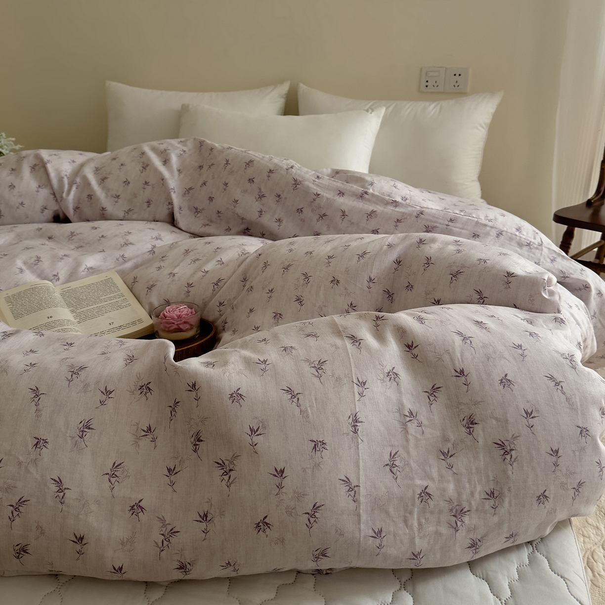 91家纺网 家纺一手货源 找家纺 DoDo 兜兜 2026新款全棉纯棉复古双层纱单品被套系列（可定做尺寸） 青竹漫-灰