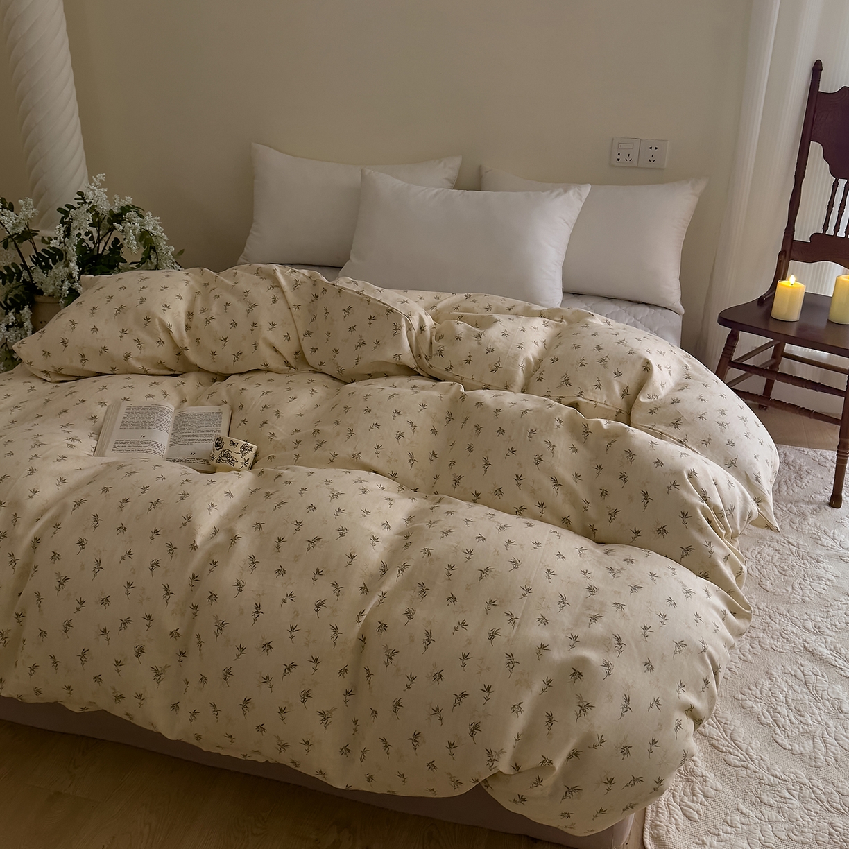 91家纺网 家纺一手货源 找家纺 DoDo 兜兜 2026新款全棉纯棉复古双层纱单品被套系列（可定做尺寸） 青竹漫-米