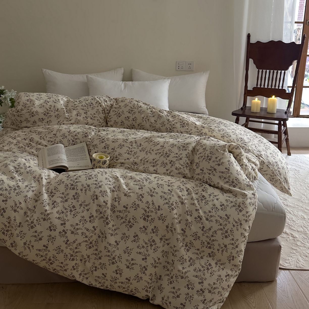 91家纺网 家纺一手货源 找家纺 DoDo 兜兜 2026新款全棉纯棉复古双层纱单品被套系列（可定做尺寸） 叶语-灰